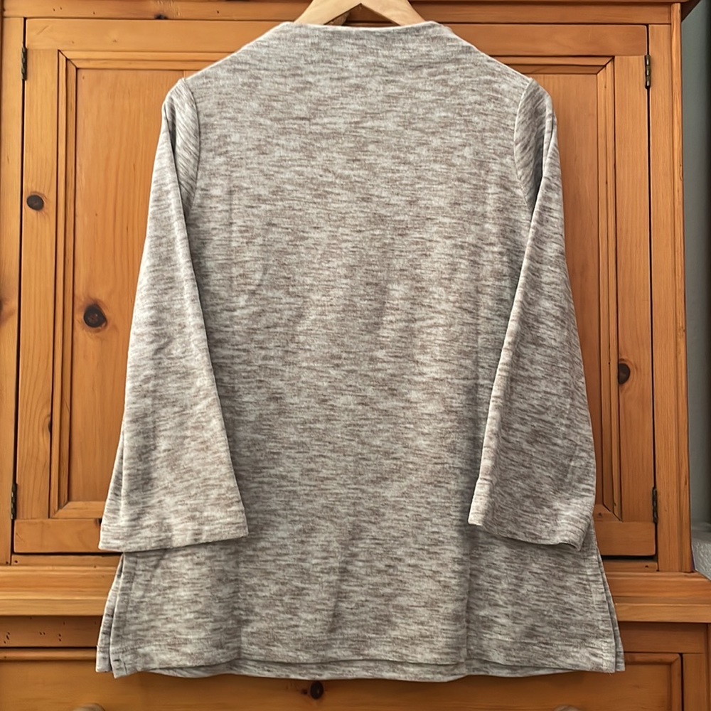 NWT J. Jill Bell-Sleeve Velour Tunic, a-line, creamy white/brown, funnel neck, S - Picture 5 of 11